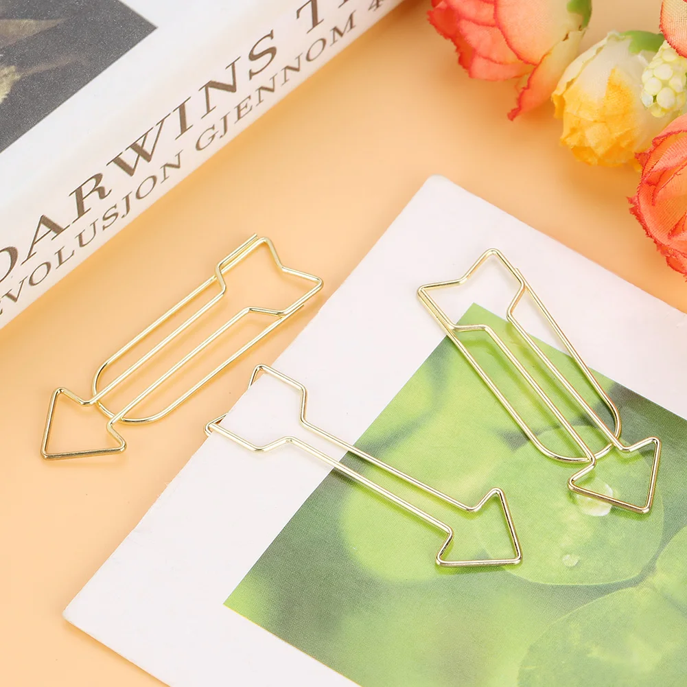 12pcs Gold Electroplating Metal Arrow Shaped Paper Clip Funny Stationery Bookmark Marking Clip