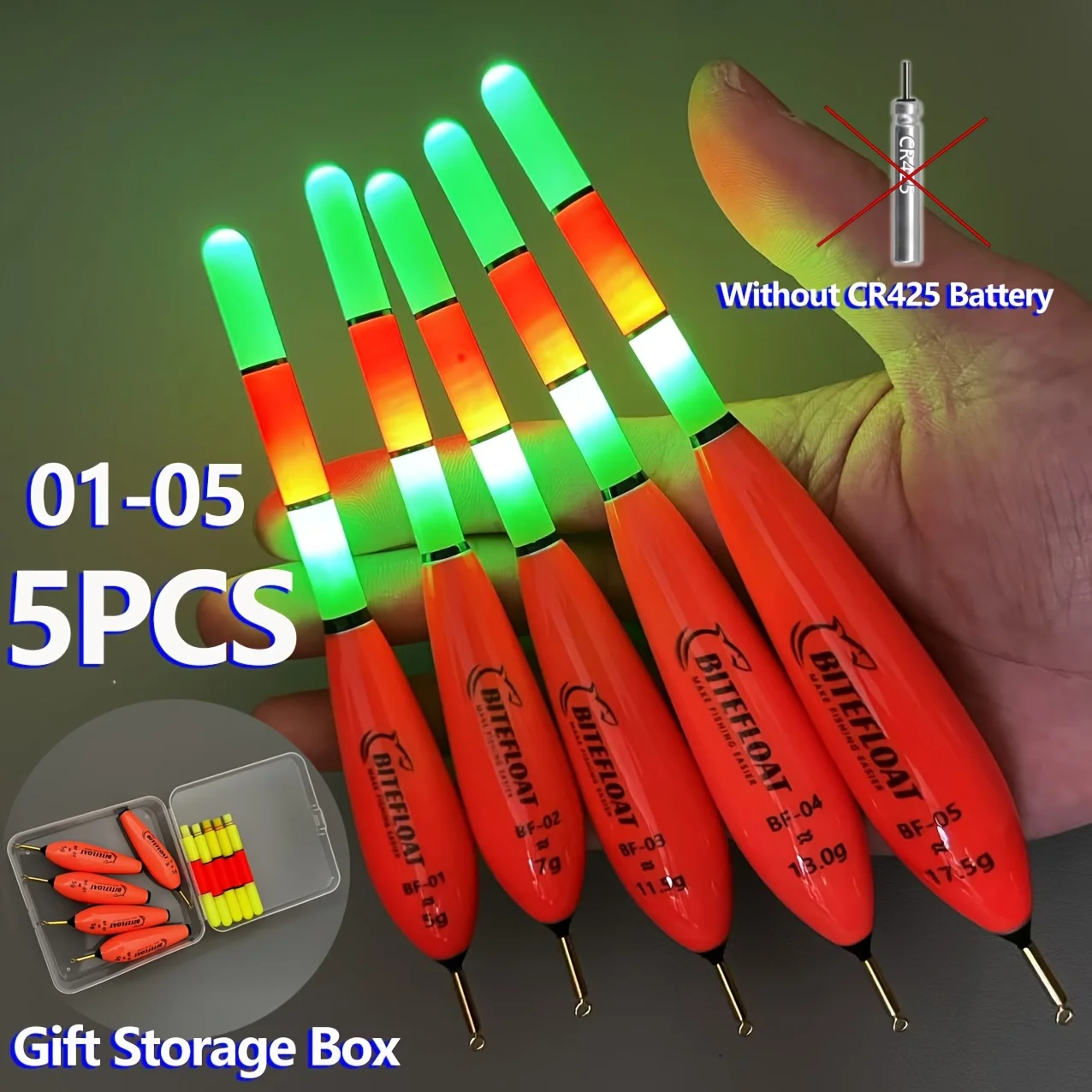 5-teiliges elektronisches Nachtlicht-Set für Angler (ohne Batterie) mit Aufbewahrungsbox, doppelt nutzbar für Weitwürfe und europäischen Karpfenangeln