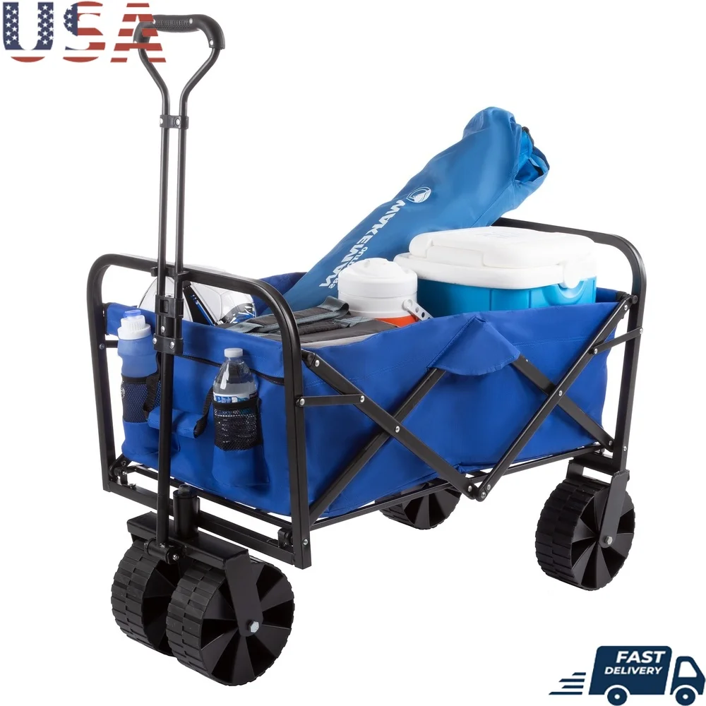 

Collapsible Portable Garden Cart with Wide Wheels Adjustable Handle All Terrain Utility Wagon Groceries Beach Outdoor Use