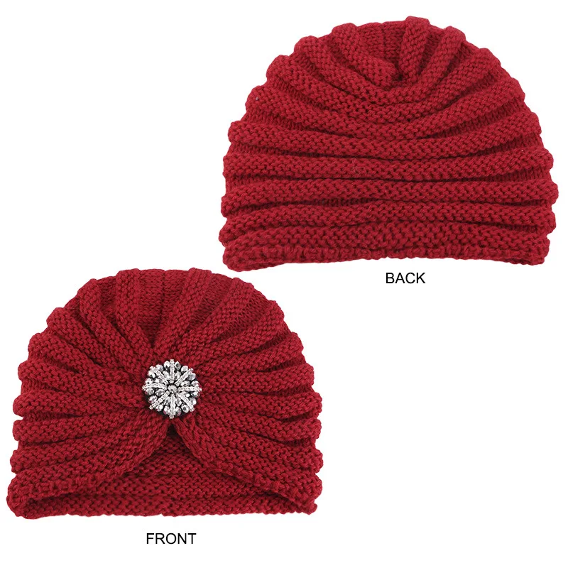 Women Bohemian Style Warm Winter Autumn Knitted Cap Fashion Boho Soft Hair Accessories Turban Solid Color Female Muslim Hat