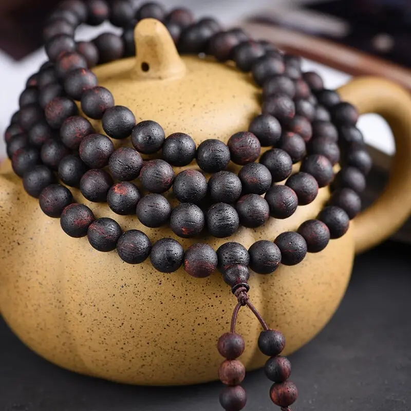 Traditional Chinese Style Lucky 108 Beads Natural Aged Dalbergia Mala Bracelet Meditation Jewelry For Blessing Wealth Fortune