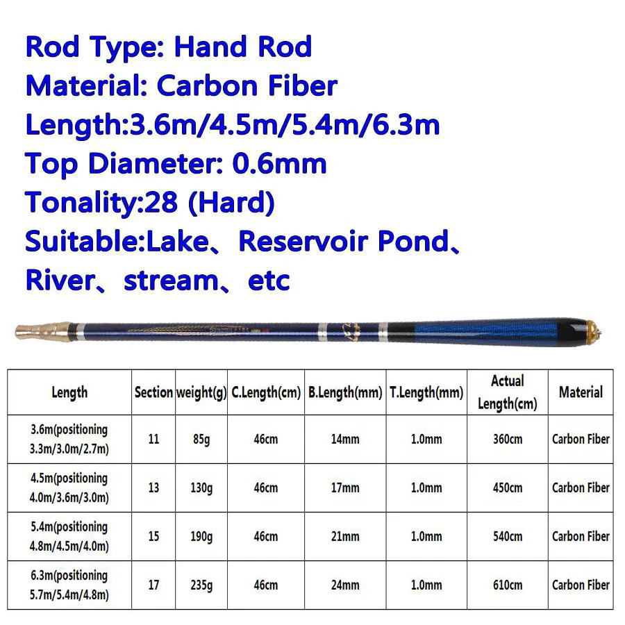 Afbeelding 5: Carbon Fiber Fishing Pole Ultralichte Karper Staaf Telescopische Vier Positionering Hengel 3.6M 4.5M 5.4M 6.3M Karper Hengel Pole