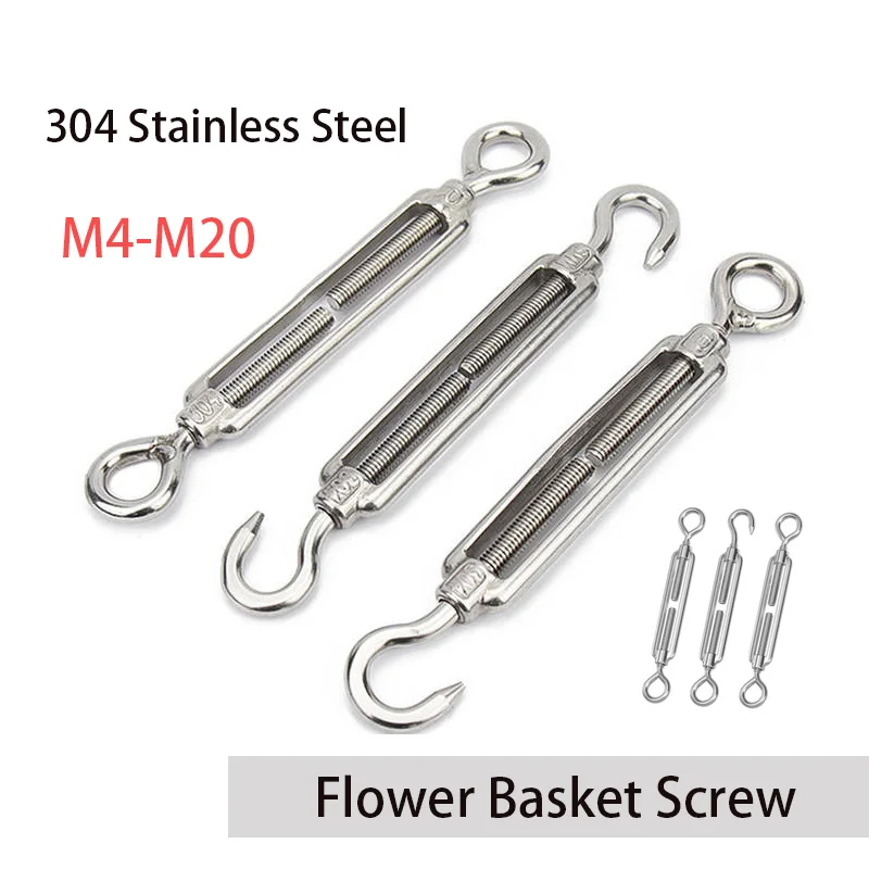 

1pcs M4-M20 304 Stainless Steel Flower Basket Screw Wire Rope Tension Screw Tensioner Rope Tensioner Flower Basket Bolt