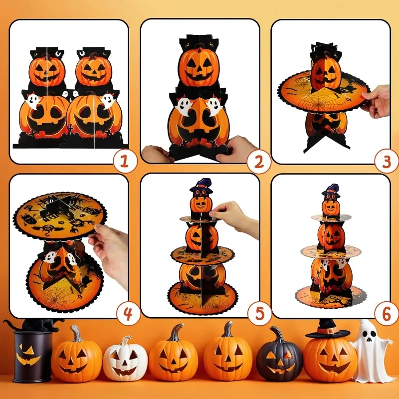 1-4PCS 3 Tier Spiderweb Dessert Stand Decor for Halloween Party Table Centerpiece Display Cake Tray Paper Dim Sum Rack - view 5