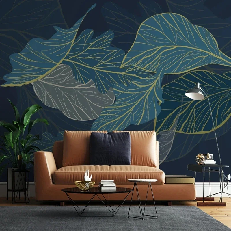 Papier Peint Mural Moderne avec Lignes Tropicales Feuilles, Interconnexion, Salon, Chambre à Coucher, TV, Art Romantique, Grille Murale 3D