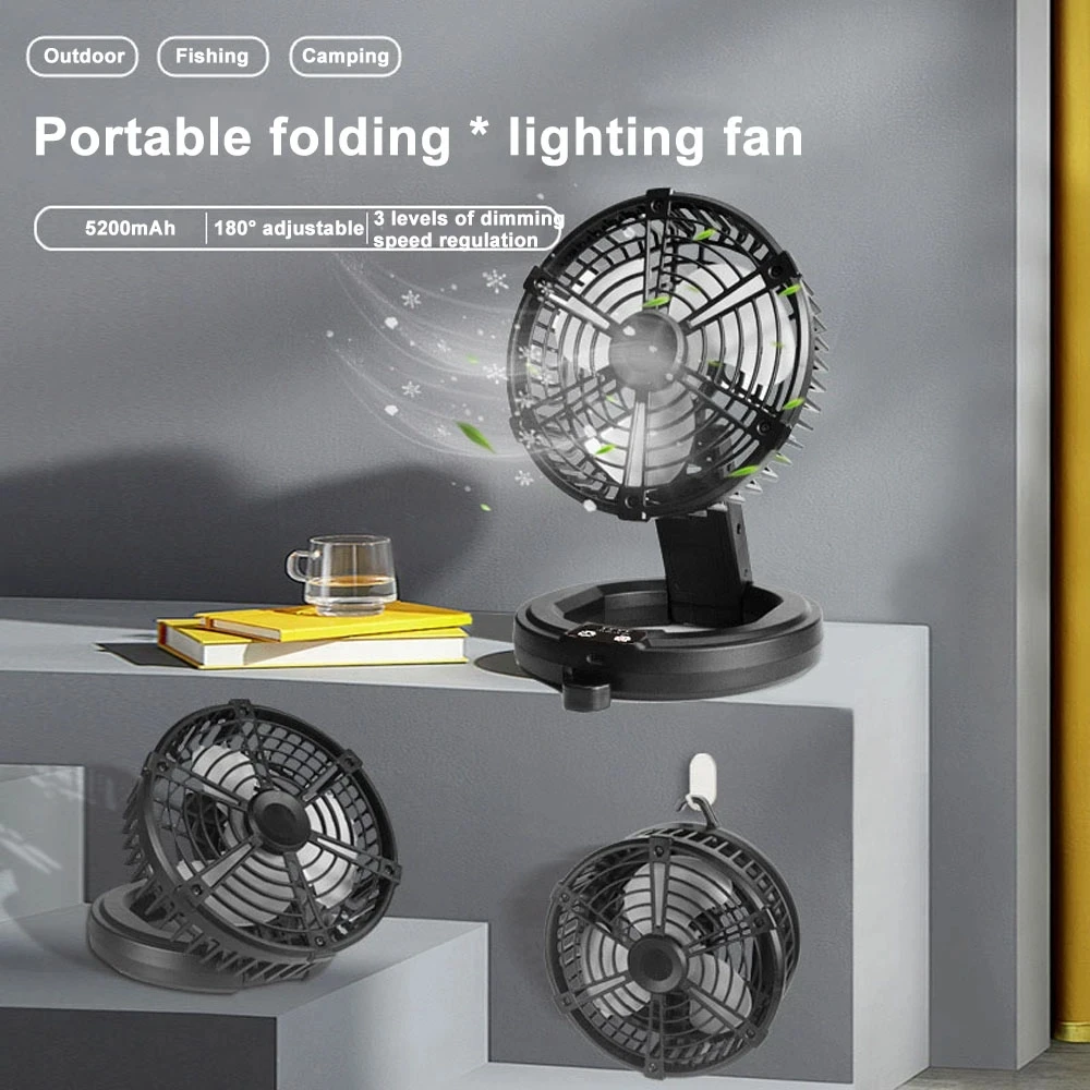 

5200mAh Rechargeable Standing Fan Usb Portable Folding Portatil Ventilador Desk Table Battery Wall Camping Fans Desktop LED