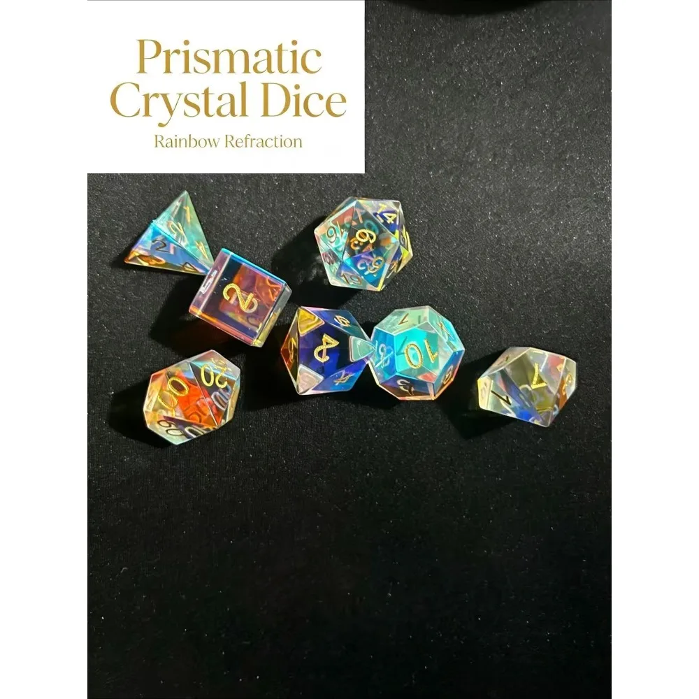 7Pcs Mirrored Gemstone Dice DND RPG Polyhedral Crystal Dice For Dungeons& Dragons Roleplaying Board Game Stone Dices Set
