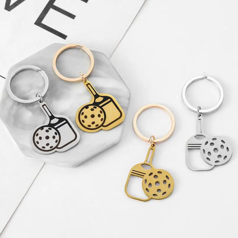 ●Pickleball Racket Keychain Pendant Team Sports Player Fans Stainless Steel Jewelry Women Men Gifts