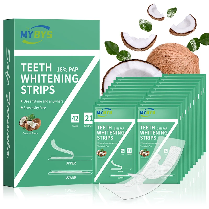 

MYBYS Coconut Flavor Teeth Whitening Strip 42 Pcs For Teeth Whitener Stripping Dental Bleaching Professional 18% PAP Oral Care