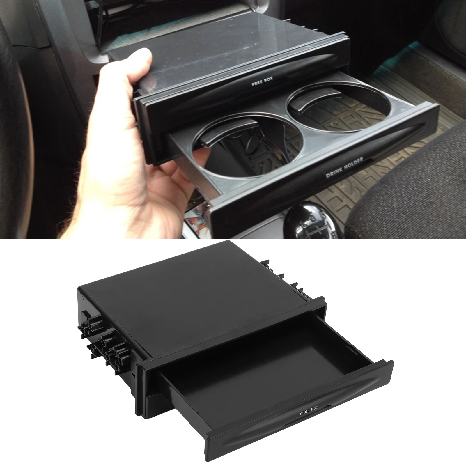 2 in 1 Car Radio Storage Box Multi Purpose ABS Universal 1DIN 2 Layer Black Cup Holder for Collecting Items Car Parts