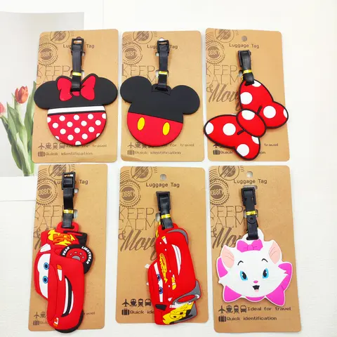 Bilashmart Disney Mickey Minnie Luggage Label Travel Lightning McQueen Luggage Tag Suitcase ID Address Holder Baggage Boarding Portable