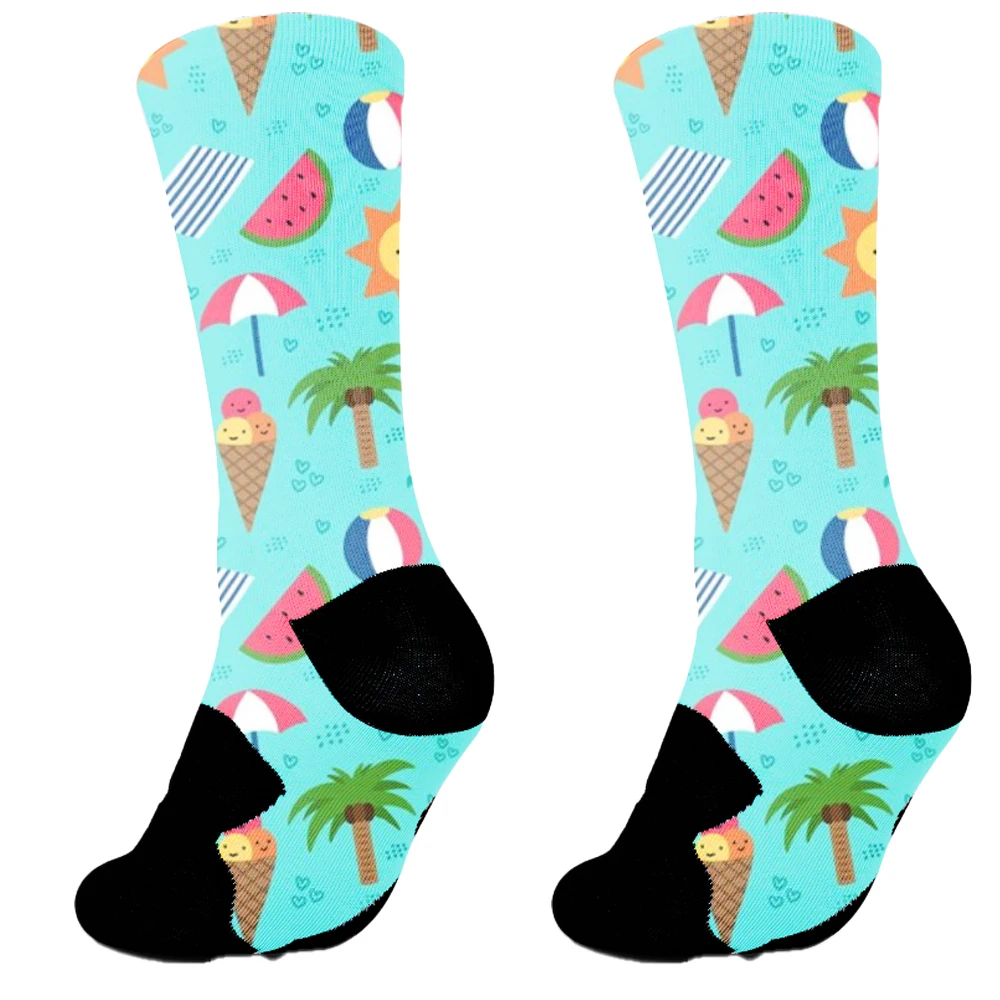 2024 New Men's Mid tube Tidal Socks Tidal Brand Spring and Autumn Cotton Socks Fashion Weather Fruit Leaf Oil Painting Series