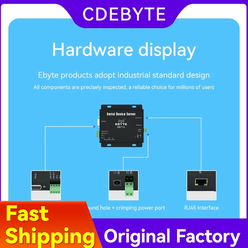 UART RS485/RS232/RS422 a módem Ehernet NB114 ModBus Gateway servidor de dispositivo serie inalámbrico fijo de larga distancia DNS MQTT TCP UDP