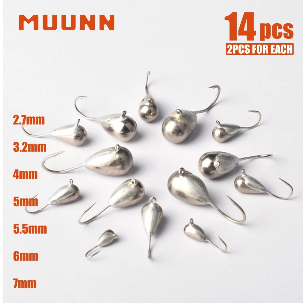 

MUUNN Tear Drop Tungsten Ice Jigs,Winter Fishing Hooks, 2.7mm~7mm Crappie Bluegill Panfish Pike Fishing Hayabusa Ice Hooks