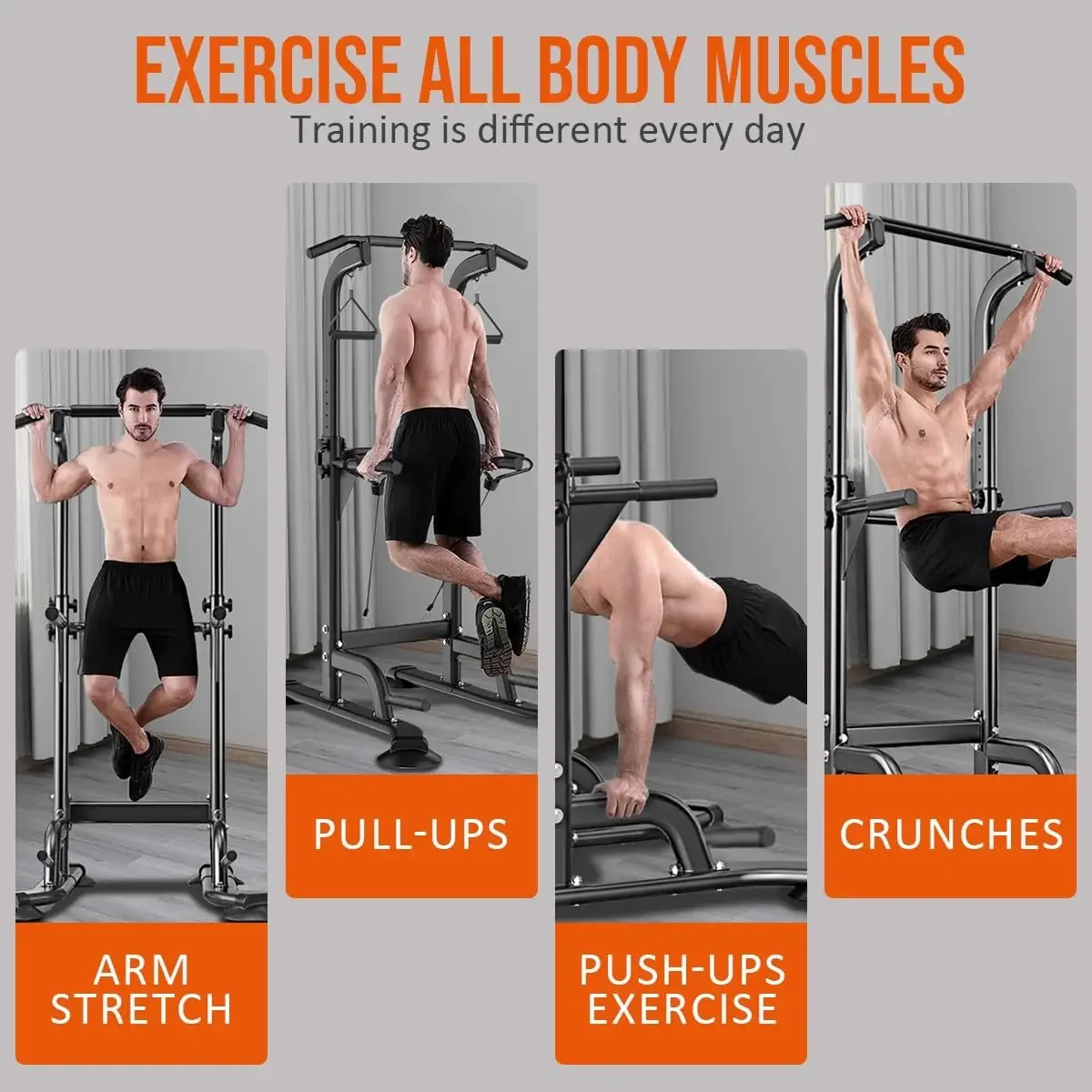 

Power Tower Pull Up & Dip Station Multi-Function Home Strength Training Fitness Workout Station Height Adjustable