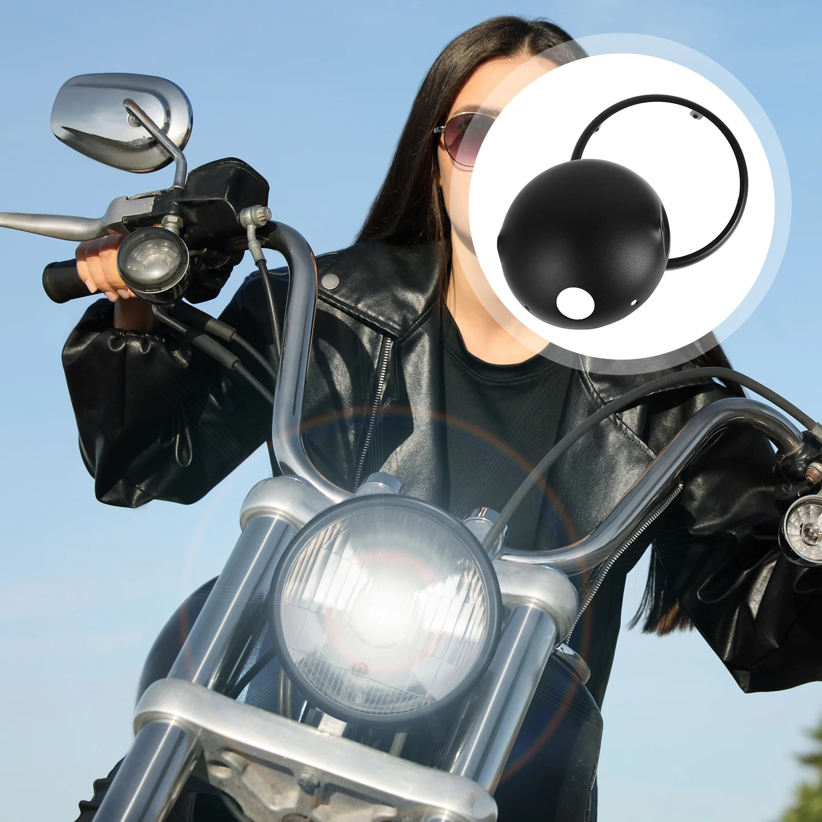 1 set di coperture per fari per moto da 7 pollici, vestibilità universale, metallo durevole, protezione elegante, facile installazione, visibilità notturna migliorata