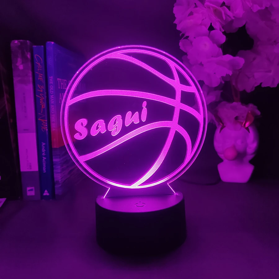 Pallacanestro personalizzata LED luci 3d nome personalizzato lampada da notte a forma di pallacanestro camera da letto per bambini decorazione della