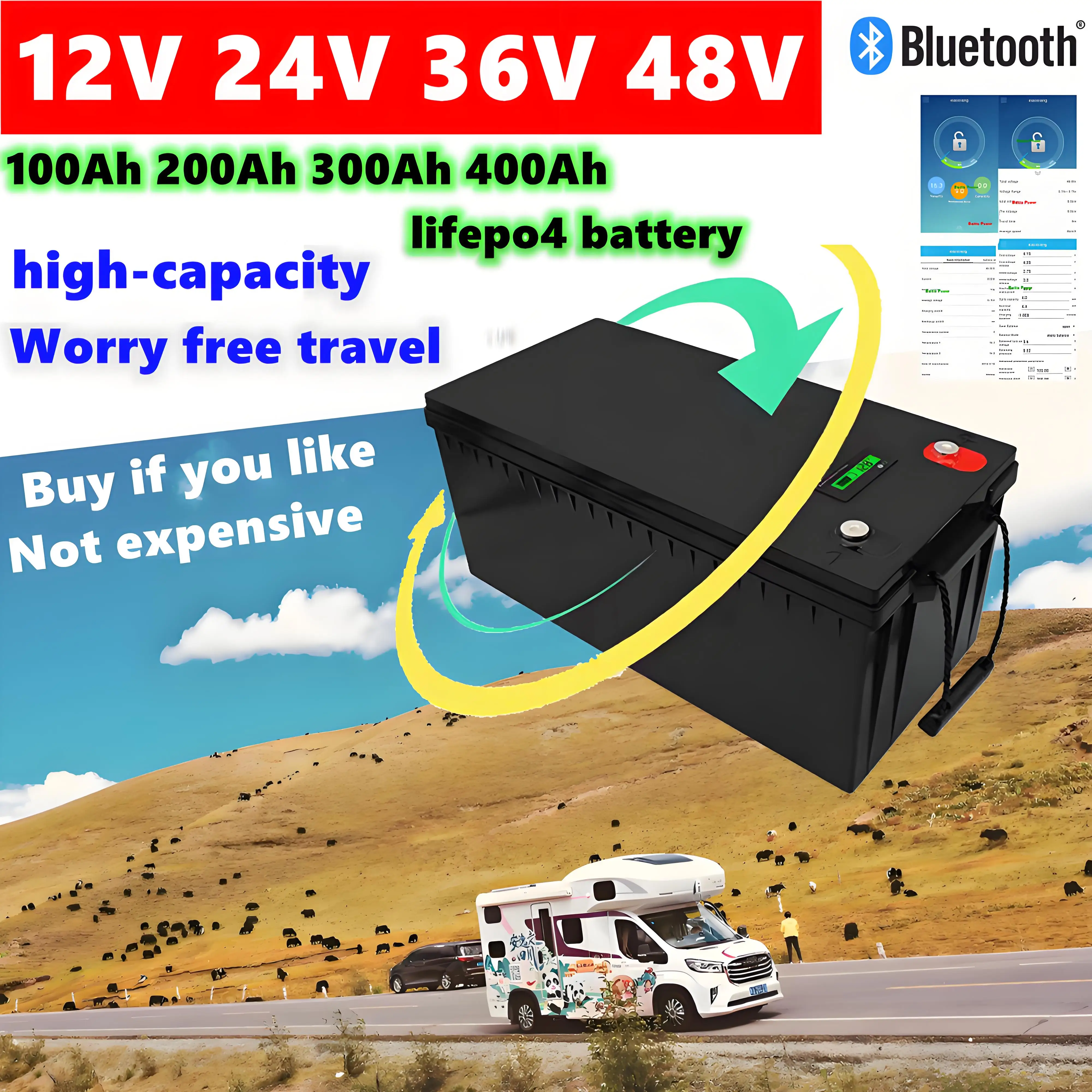 

HS 12V 200AH 300AH 400Ah 24V 150Ah 200Ah 36V 48V 100Ah Lifepo4 lithium battery eu deep cycle for car audio solar system boat