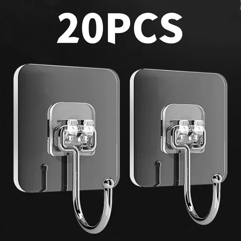 Household Multi-Scene Transparent Waterproof Adhesive Wall Hooks Big Size Heavy Duty 22 lbs Nail-Free Hooks for Kitchen