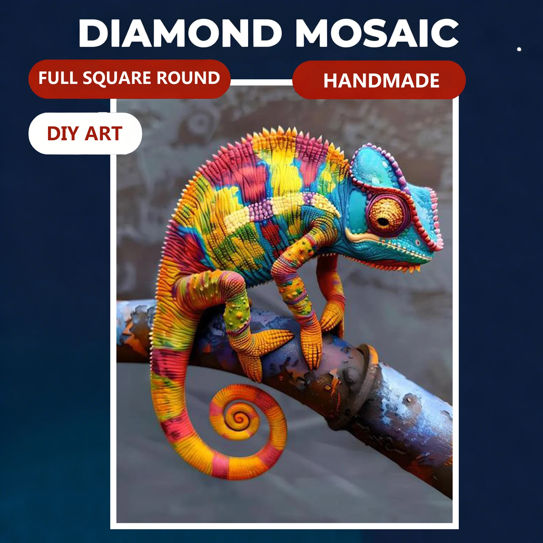AZQSD Diamantmalerei Chamäleon Eidechse Tier 5D DIY Diamantmosaik Kunst Kreuzstich Komplettsets Quadratisch Rund Wohndekorationsartikel
