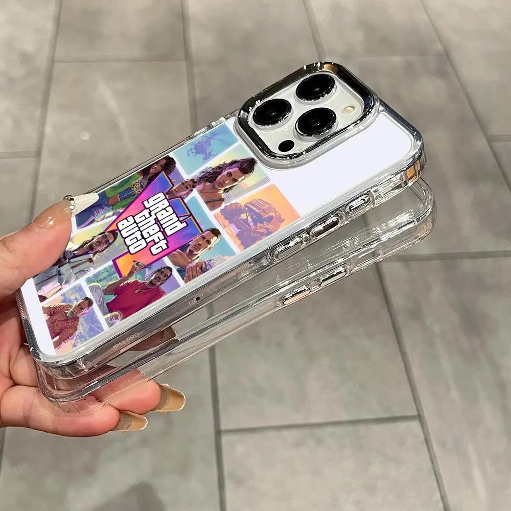 Чехол для телефона Grand Theft Auto VI для iPhone 17 Air 16 15 14 13 12 11 Pro Max Plus, гальванизированный, с большим вырезом, мягкий, силиконовый чехол-накладка