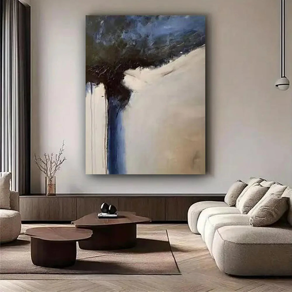 

Abstract Modern Painting Decor Living Room Master Handmade Oil Paintings For Home Porch Village Blue Rough Texture Mural Artwork