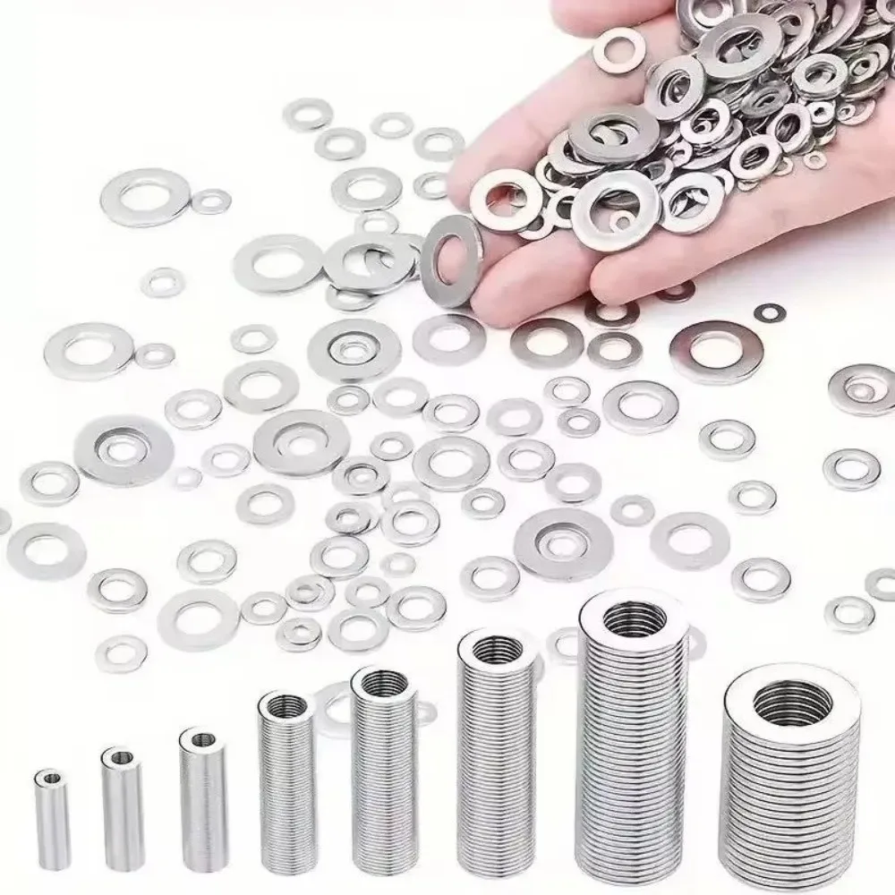 580Pcs Stainless Steel Flat Washer Assortment Rust Resistant Galvanized Surface Lock Washer Assortment Silver M2-M12 Multi Size
