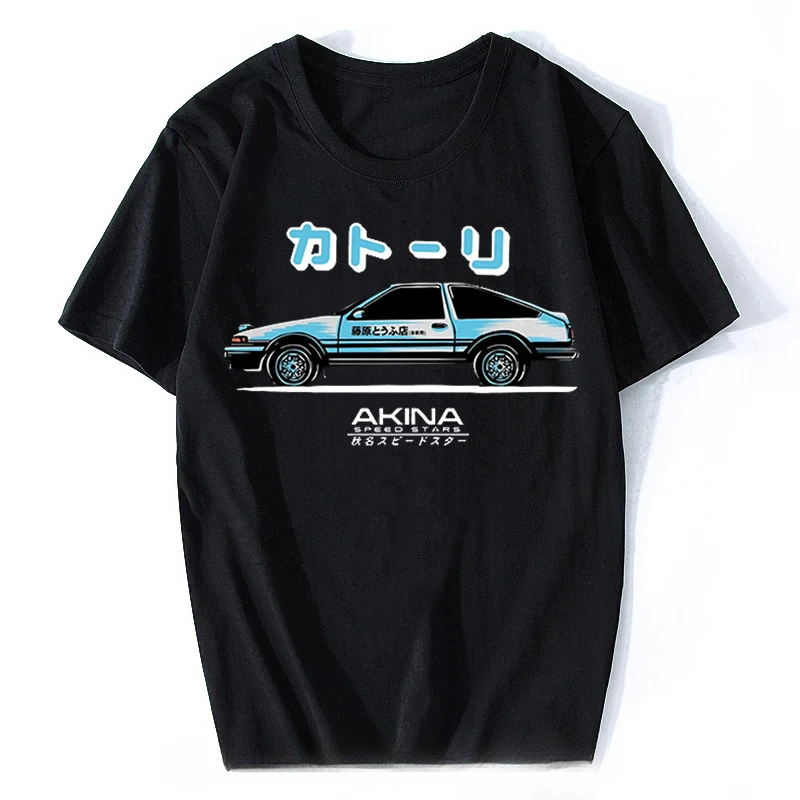 O-Ausschnitt Baumwolle lässig gemütlich übergroße T-Shirt Sommer Runde Anime Fujiwara Takumi Drift Ae86 erste D-Print Kleidung T-Shirt