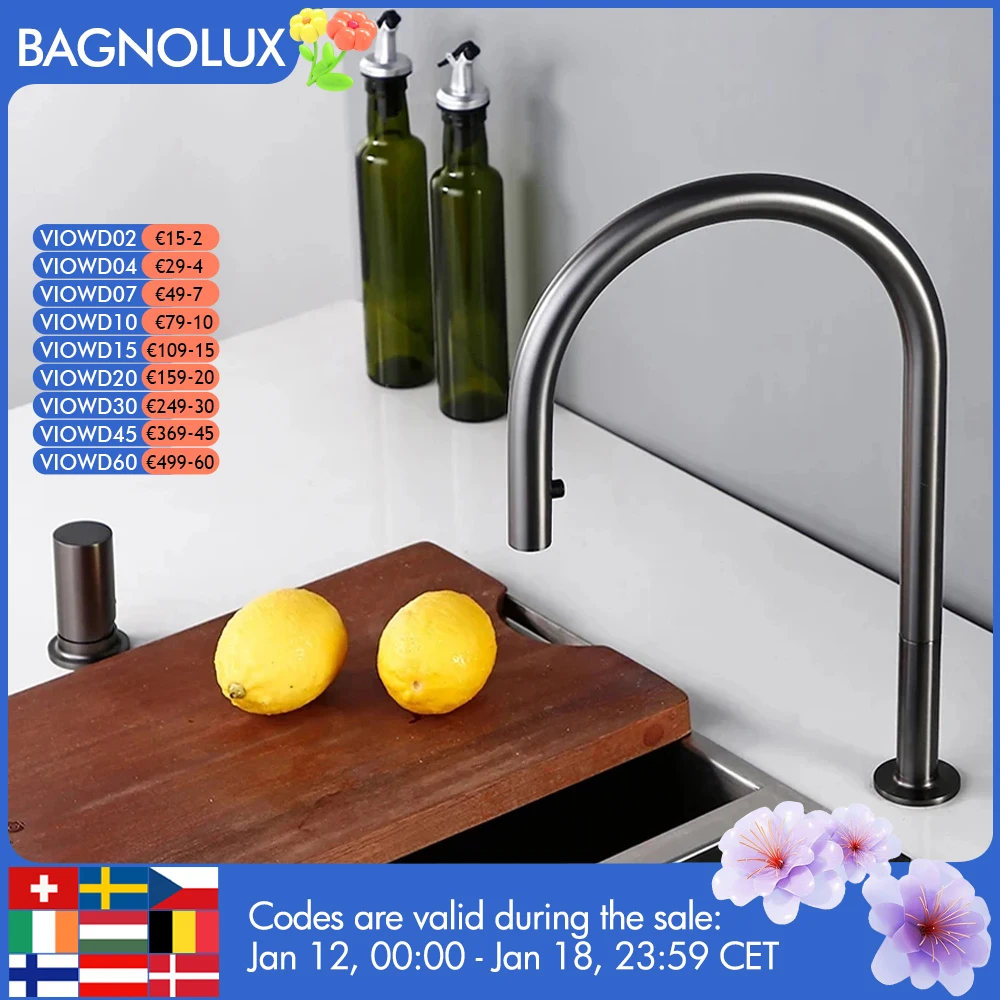 Выдвижной Смеситель для кухонной раковины, матовый, металлический, черный, с одной ручкой, с двумя отверстиями, латунный, устанавливается на столешницу распылитель холодной воды