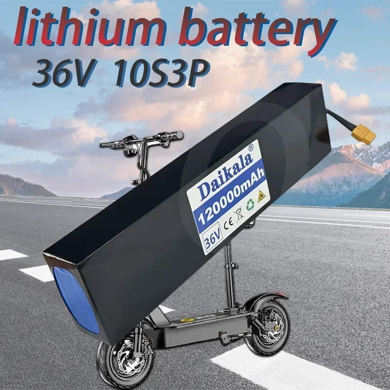 

New 36V 120Ah 18650 rechargeable lithium battery pack 10S3P 120000mAH 500W high-power electric bicycle scooter with BMS XT60