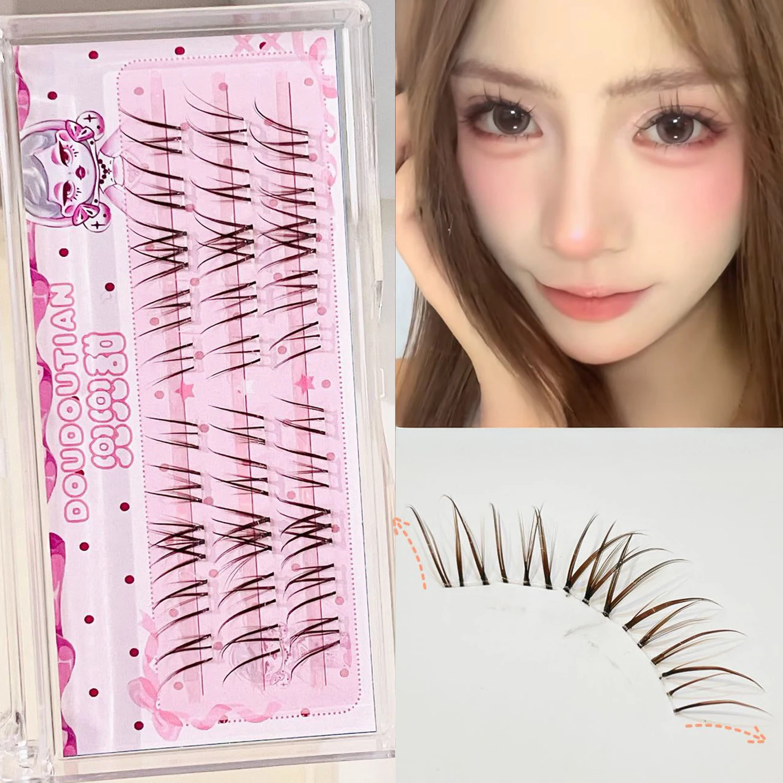 Doce marrom magnólia cílios postiços natural arejado estilo mangá cílios postiços para olhos asiáticos iniciante amigável cílios à prova dwaterproof água