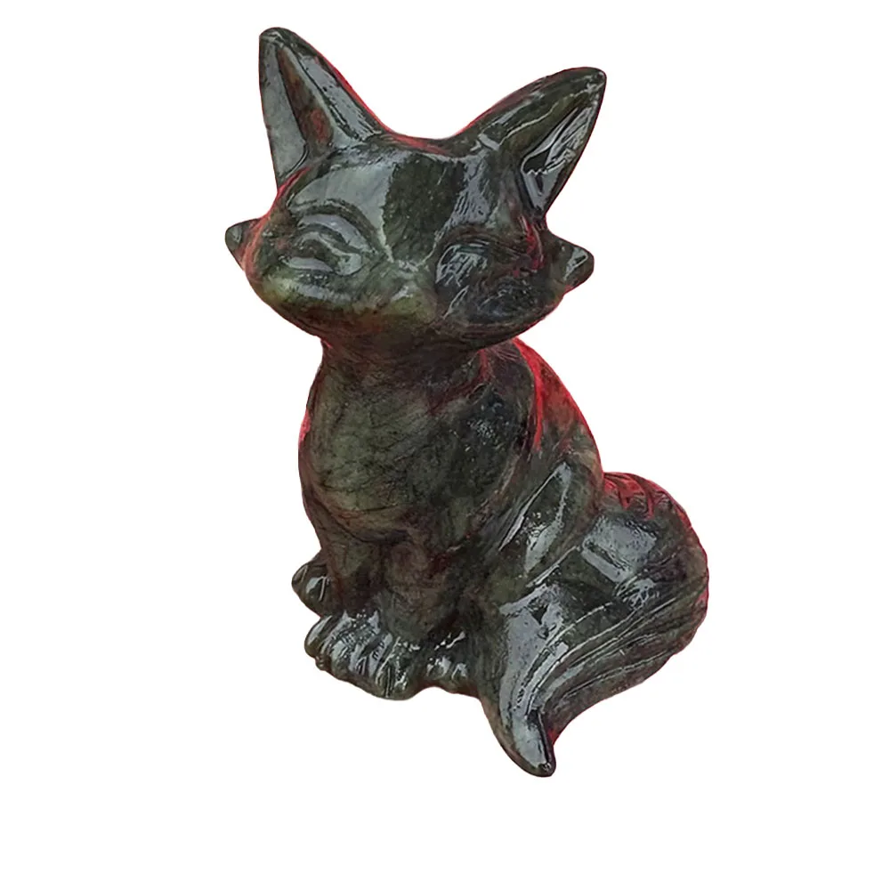 Natural Xiuyan Jade Fox Figurine - 6cm Polished Crystal Cute Animal Statue for Collectible Decor