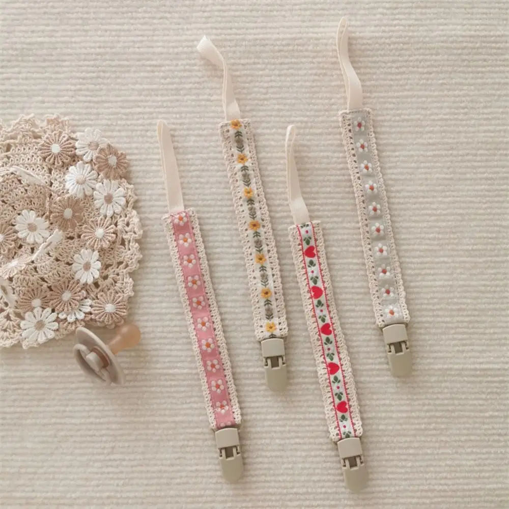 Ethnic Style Baby Cloth Pacifier Chain Adjustable Embroidery Floral Soother Holder Teether Straps Dummy Clips