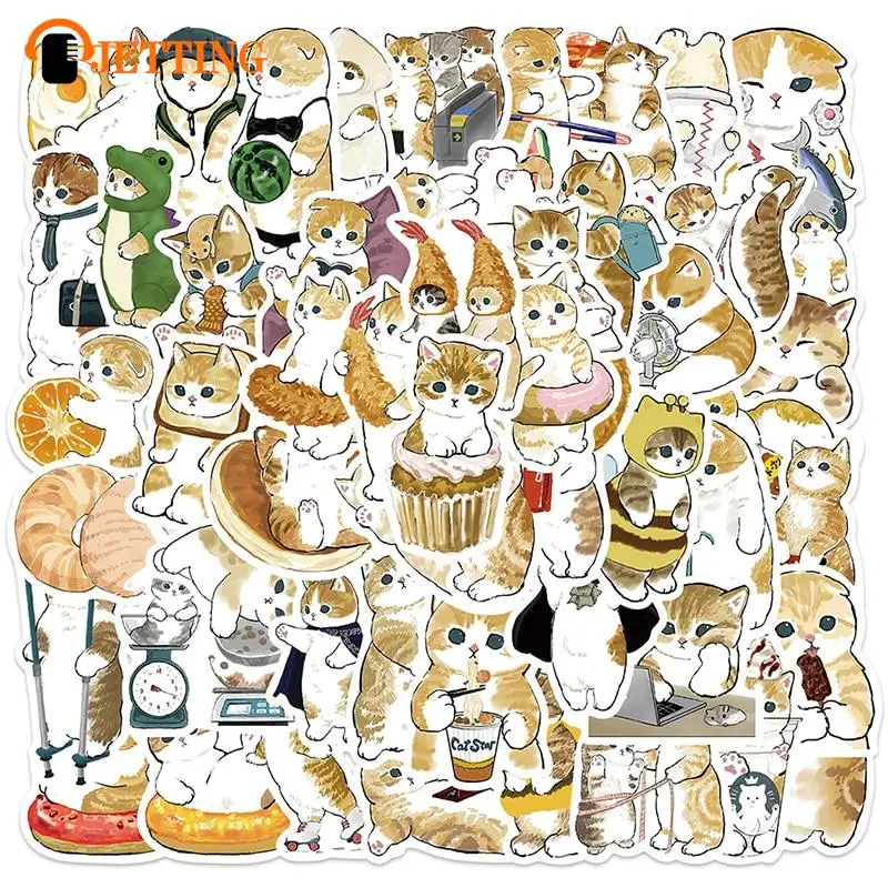 64 Pcs Cute Cat Cartoon Stickers Aesthetic Kawaii Animal Decals Kids Toys Scrapbook Laptop Luggage Phone Graffiti Sticker