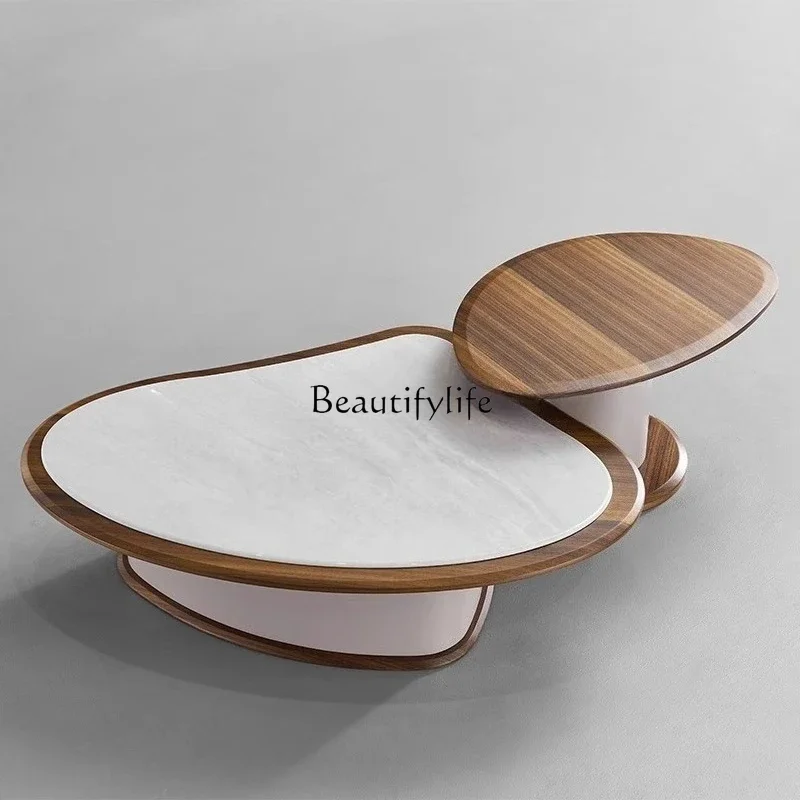 

yj32 High-end marble art small apartment coffee table combination modern wabi sandy wind special-shaped simplicity