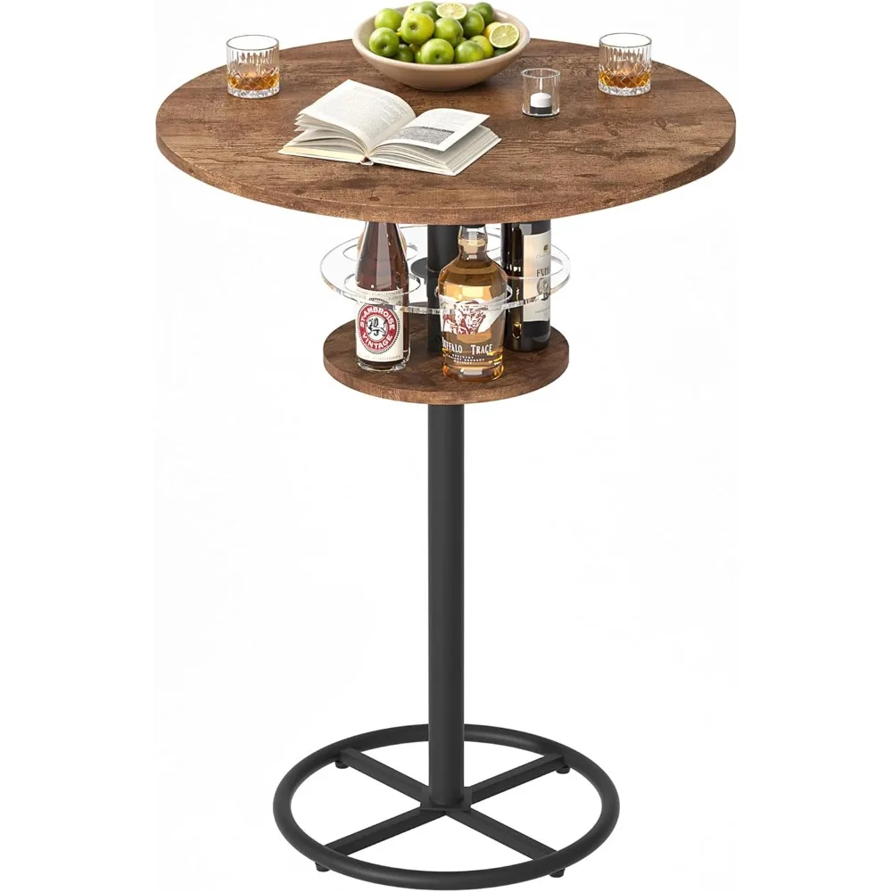 

Round Bar Table with 2-Tier Storage, 36 Inch High Top, Metal Frame & Base for Bistro, Pub, Living Room, Easy Assembly, Retro Br