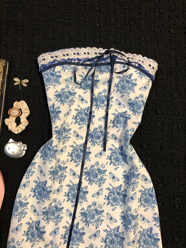 Vestido Tubo Boho de Um Ombro para Mulheres, Estilo Vintage Floral de Verão, Saia de Manga Curta em Mistura de Aodão, Silhu...