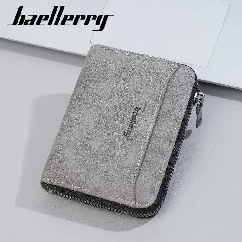 Baellerry Zipper Card Holder Thin Sanded Leather Multi-Card Wallet Simple Casual Fashion Luxury Bifold Men's Short Wallets