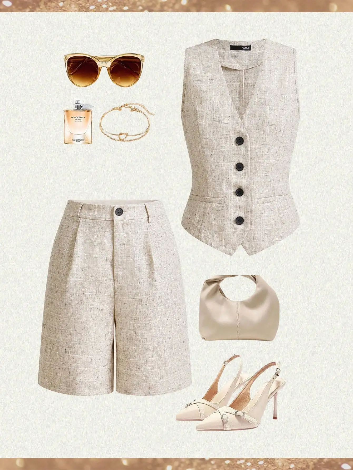 Set van mouwloos vest en shorts met knopen voor dames, zakelijke casual outfit voor werk of dagelijks gebruik