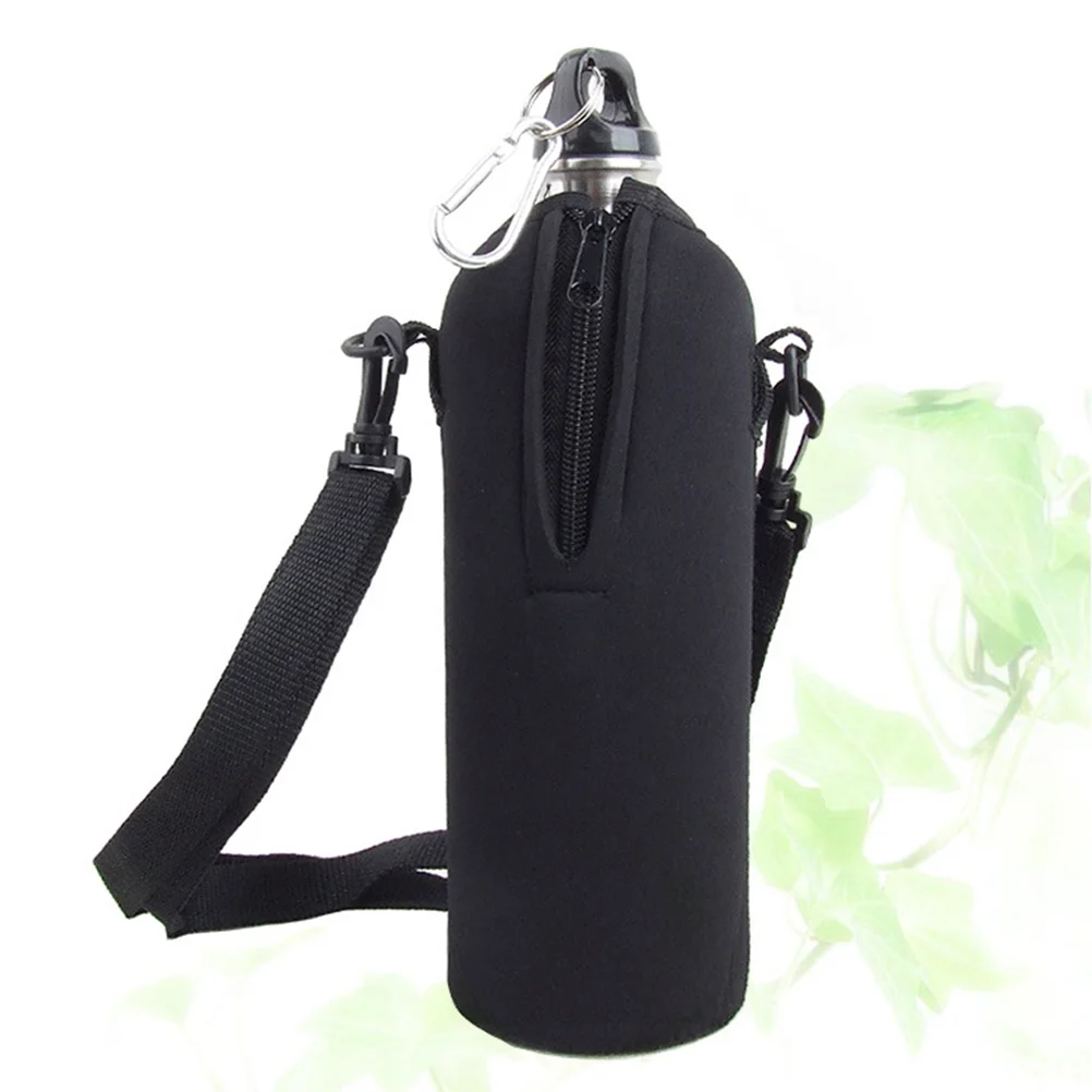 

1000ML Water Bottle Carrier Insulated Cover Bag Pouch Holder Shoulder Strap (Black) Water Bottle Carrier Bag