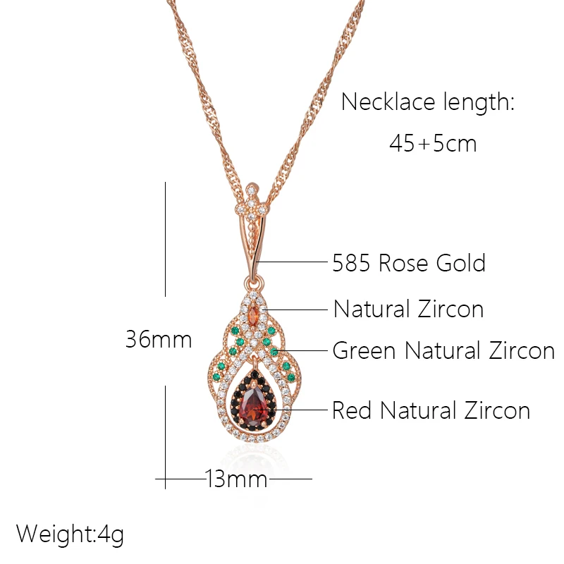 Kinel 2023 New 585 Rose Gold Color Crystal Flower Pendant Necklace for Women Red Natural Zircon Accessories Vintage Jewelry