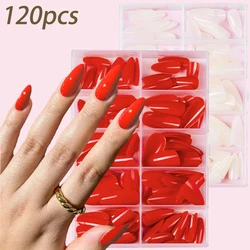 120Pcs/box Medium Almond False Nails Acrylic Full Cover False Nail Tips Extension Artificial Fingernails Women Press on Nails