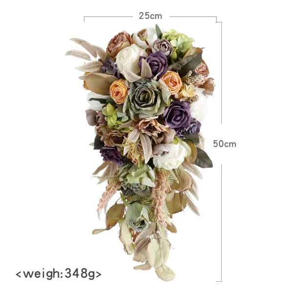 باقة الزفاف البنية، زهور الورد الاصطناعية للعروس مع أشرطة، زهرة وهمية لوصيفة العروس #4