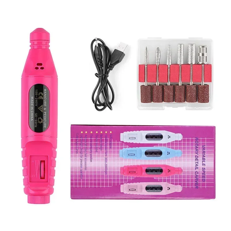 Electric Manicure Tool, Nail Drill Machine with USB Plug, Milling Cutter Set for Gel Nail Polish, Nail Accessories