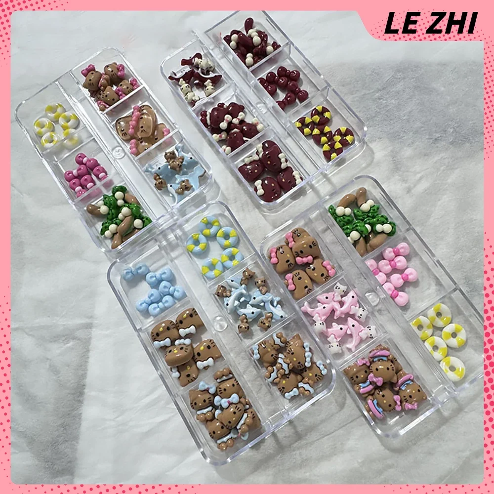 Hello Kitty Bowknot Spice Girl Nail Accessories Party Nail Sticker Resin Nail Art Charms Mixed Size Decor Holiday Nail Stickers