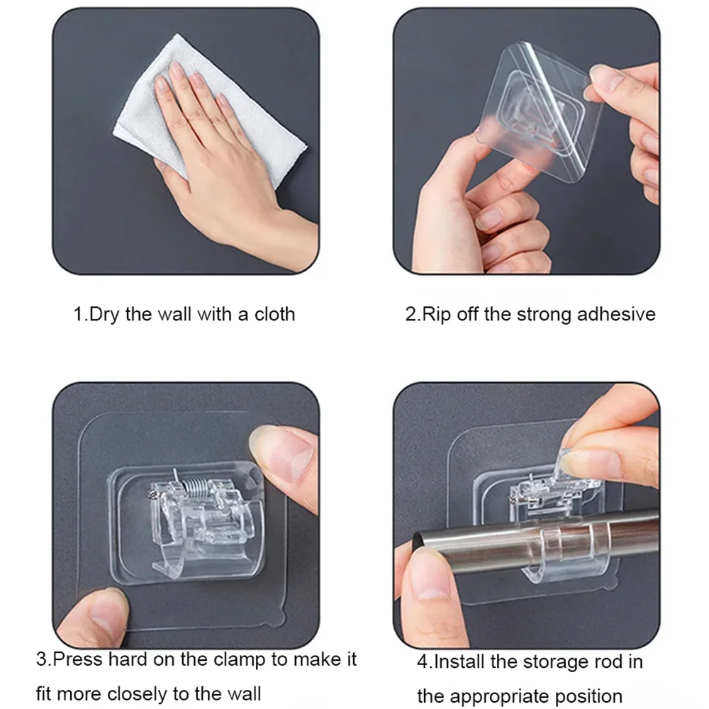 4/8/12Pcs Self Adhesive Curtain Rod Hooks Punch Free Wall Mount Adjustable Durable Sturdy Holder Multipurpose for Shower Windows view 6
