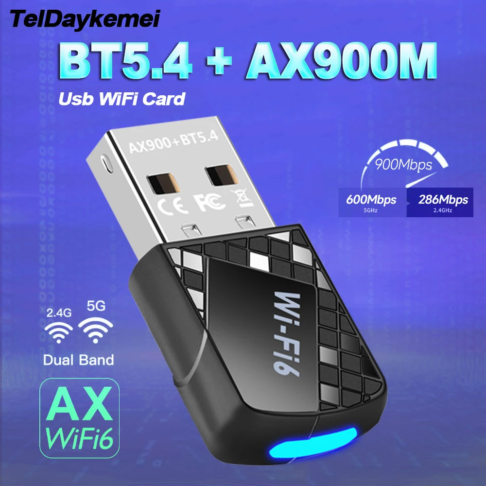 AX900 USB WiFi 6 Bluetooth 5.4 Adapter 2in1 Dongle Dual Band 2.4G&5GHz Network Wireless Receiver DRIVER FREE For Windows 10/11