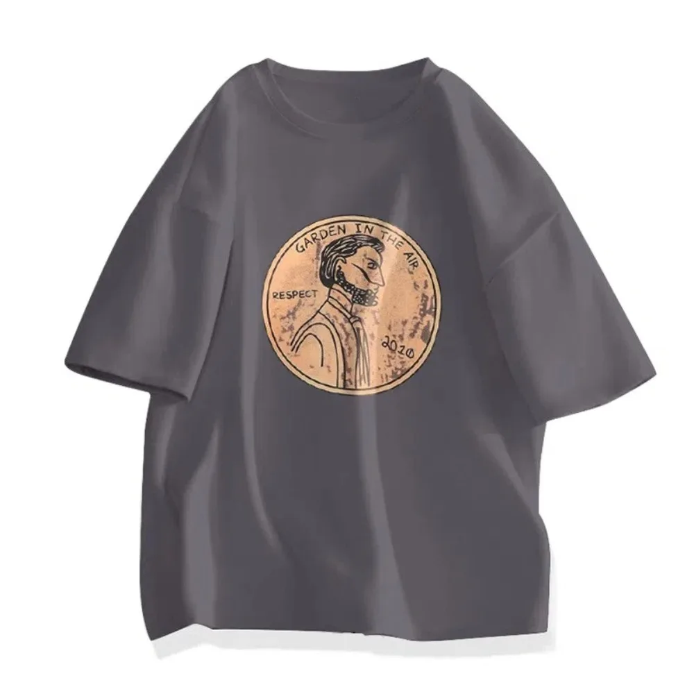 

Soft Loose Cotton T-shirt Cartoon Short Sleeve Plus Size Pullover Shirt O-neck Ins Couple Clothing Tees Travel