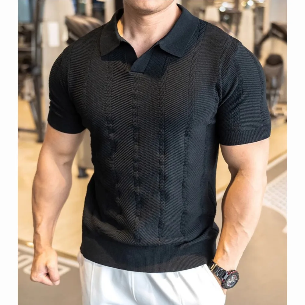 Summer men's Short Sleeved Knitted Shirt Business V-neck Slim Fit Quick Drying T-shirt Breathable And Fashion Golf Polo Shirt