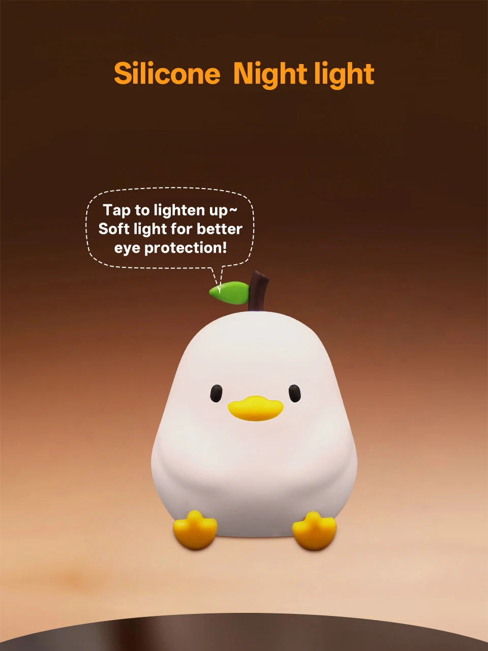 KFV Cute Pear Night Light 7-Color Dimmable Touch-Controlled Night Light Silicone Stress Reducing Pat Duck Lamp USB Rechargeable